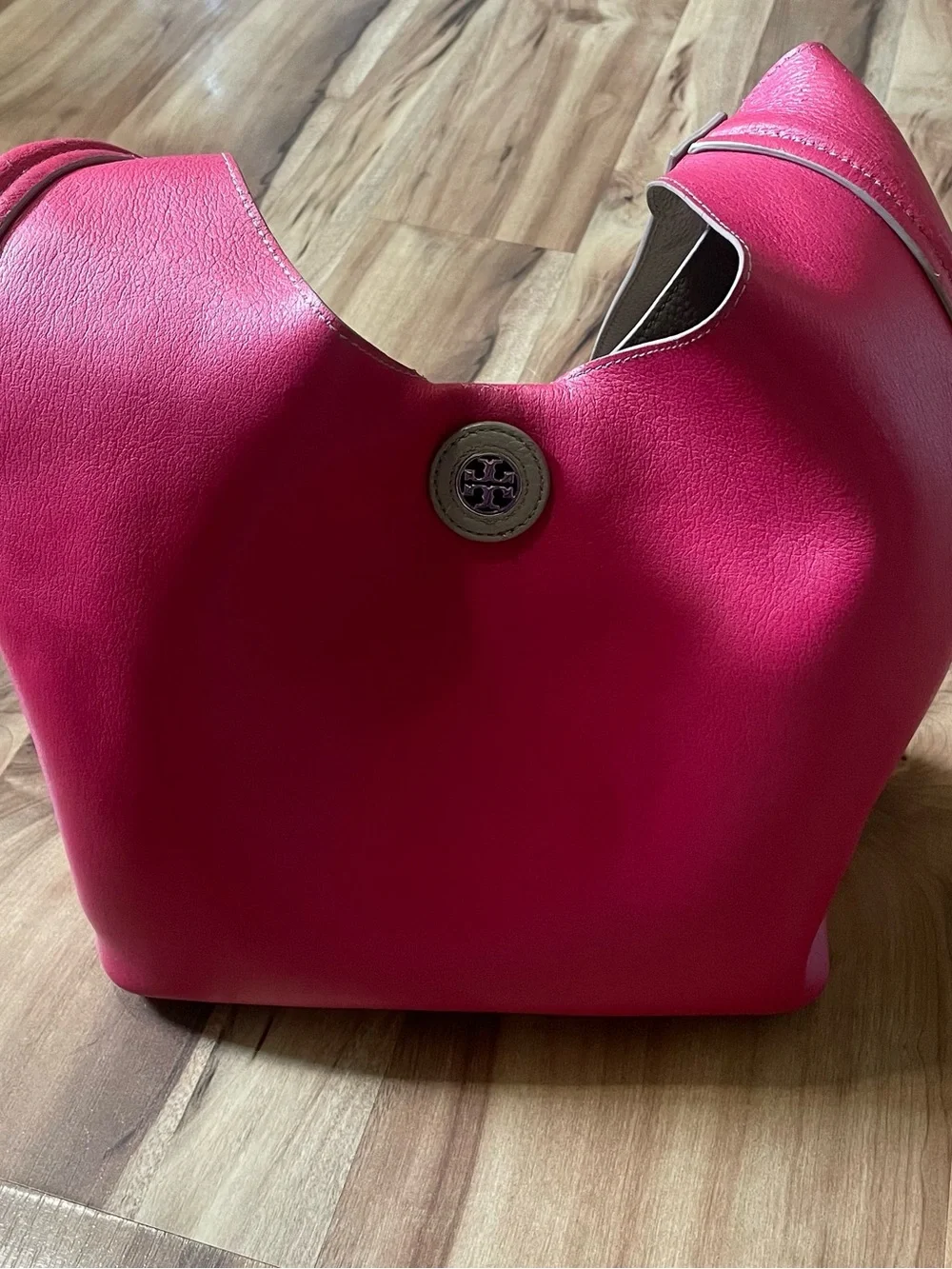 Tory Burch Perry Reversible Hobo Bag French Gray Pink Pebbled Leather